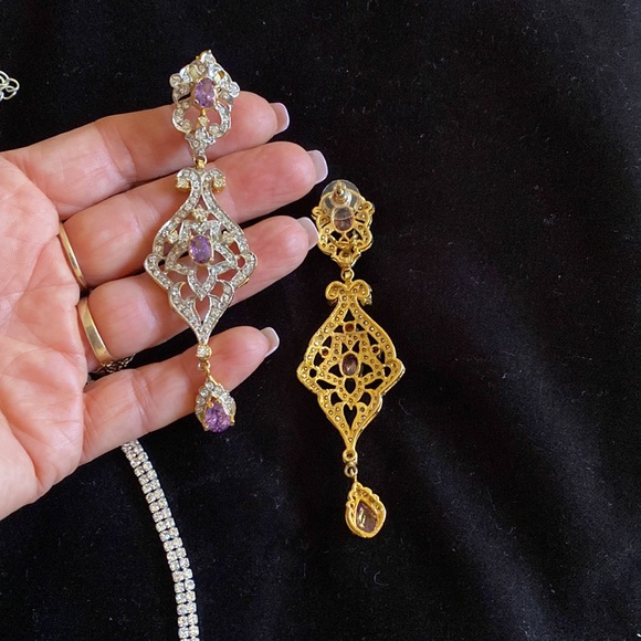 Jewelry set earrings with real amethyst and necklace.perfect condition like new - Picture 4 of 6